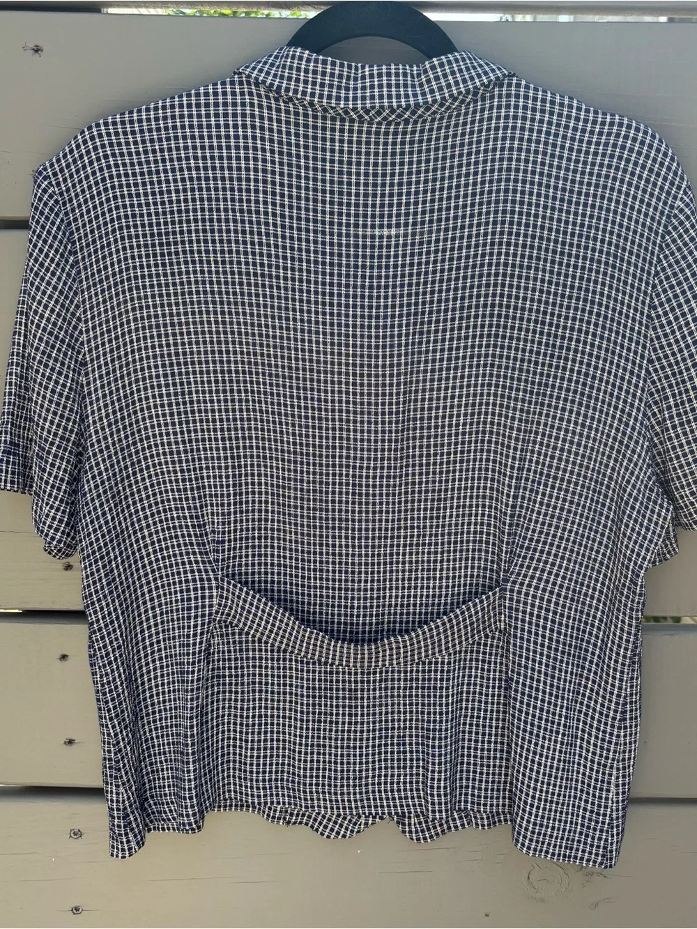 Vintage Ellen Figg Navy Check Button Front Blouse Top L Made USA